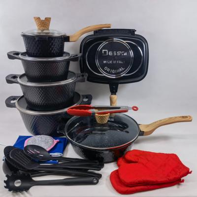 China Amazon viable hot selling aluminum die cast design 23pcs cookware set with stone coating for sale