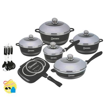 China Wholesales Dessini 23pcs Sustainable Aluminum Die Cast Cookware Sets With Metal Lid for sale