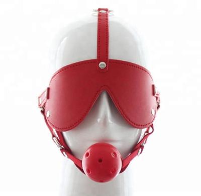 China Leather Master Fetish SS-180605 Ball Gag Blindfold Harness Mask Bondage Slave-Red for sale