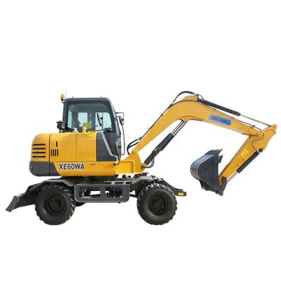 China Construction worksÂ   6ton Small Wheel Excavator 0.23cbm Bucket 57hp Wheeled Digger XE60WA for sale