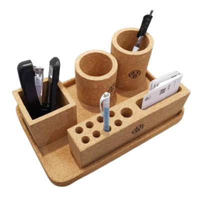 China Custom Cork Pen Holder Desk Organizer Set Cork Desk Tray Office Stationery for sale