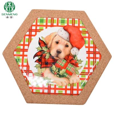 Cina Custom Hot Sale Hexagon Cork Placemat Ceramic Natural Cork Trivets in vendita