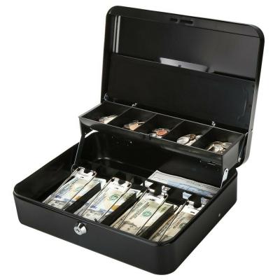 China Portable Security American Style Metal / Property Money Cash Box With Safe Wired Money Clip And Coin Tray for sale