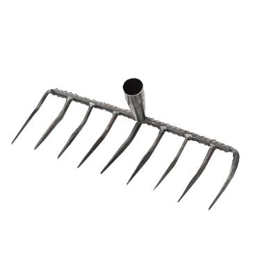 China Professional Gardener Tool Threaded Garden Agricultural Grass Nail Nine-tooth Soil Round Flat Loose Tooth Rake for sale