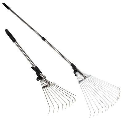 China Eco-friendly Stainless Steel Handle Telescopic Wire Lawn Garden Dead Leaf Hygiene Gardening Farm Tools Garden Rake for sale