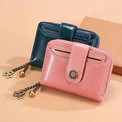 China High Quality RFID Women's Wallet Short RFID Anti Theft Card Purse Genuine Leather Female Wallets For Women for sale