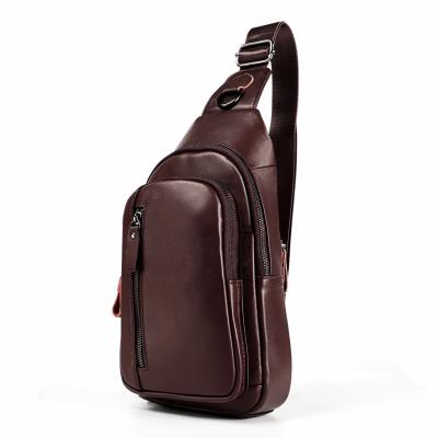 China Hip Hop Wholesa Mens Trunk Bag Solid Color Genuine Leather Men's Male Chest Backpacks Shoulder Bags for sale