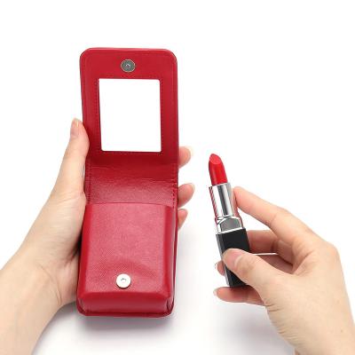 China Skin Red Mini Lipstick Cosmetic Bag Mini Rivet Trend Envelope Rhombic Mouth Storage Will Carry A Mirror for sale