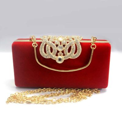 China Simple Polyester Fiber Clutch Rhinestone Gold Velvet Trimming Wear Dinner Bag Crown Suede Women's Bridal Bag for sale