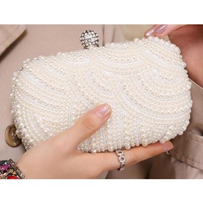 China Polyester Pearl Dinner Bag Candy and Diamond Mounted Banquet Cross - Women's Handmade Wedding Body Bag Pearl Banquet Bag for sale