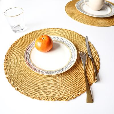 China 2022 Viable New 38cm 4pcs Round Table Place Mat Eco-friendly PVC Gold Twist Round Place Mat for sale