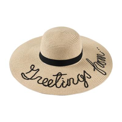 China Fashion \ Comfortable \ Low Price Women's Durable Alphabet Embroidered Large Brim Sun Pad Soft Children Straw Hat for sale