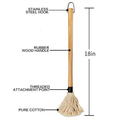 China Easily Cleaned BBQ Basting Brooms with Oak Wood Handle and Cotton Head for Roasting Grilling or Cleaner, Oil Brush, BBQ Tools, Easy to Clean for sale