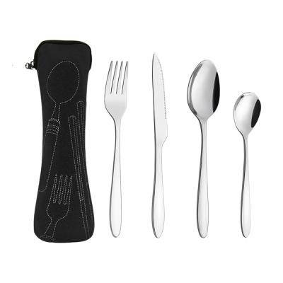 China Sustainable Portable Camping Utensil Set Stainless Steel Flatware Set , Travel Outdoor Dinner Set for sale