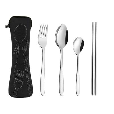 China 4 Pcs Travel Sustainable Camping Flatware Set Reusable Utensils 304 Stainless Steel Portable Straw Cutlery Set for sale