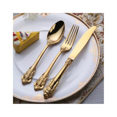 China Sustainable Flatware Set 18/10 Fork Spoon Knife Gold Titanium Cutlery Set Stainless Steel for sale