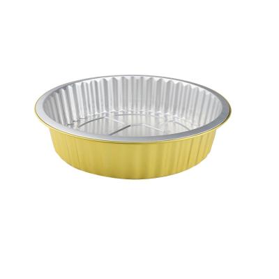 China 2000ml Kitchen Use Around Aluminum Foil Tray Gold Disposable Baking Hot Selling Baking Tray for sale