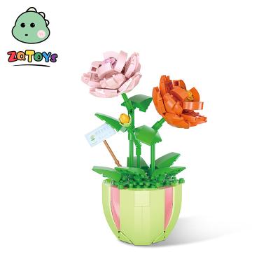 China Building Toy Zhiqu Toys Small particle building block mounted small flower daisy bell orchid jasmine flower set decoration gift for boys for sale