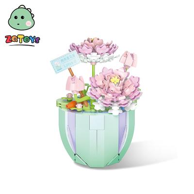 China Building Toy Zhiqu Toys Flower Pot Flower Potting Plastic Mini Building Blocks Home Decor Flower for sale