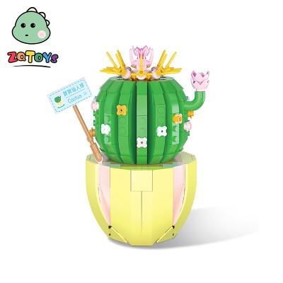 China Building Blocks Potted Small Particle Fat Water Cactus Toy Zhiqu Toys Gift 'T' Building Assembled Eternal Girl Series Gift Flower Toys for sale