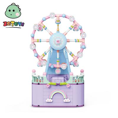 China Construction Toy Zhiqu Toys New Arrival 3.6 Merry Disappear Round Ferris Wheel Music Box Assembled Building Blocks Holiday Toy Gifts for sale