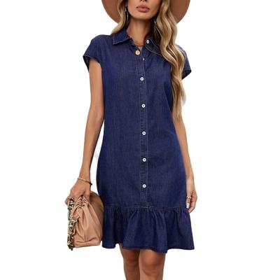 China 2022 summer casual denim ruffles women breathable dresses stretching dress for sale