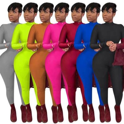 China 2021Fashion QUICK DRY pure colorV neck yoga clothes one piece jumpsuit long sleeve jumpsuit for sale