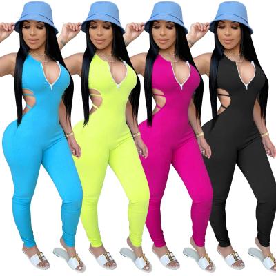 China Fluorescein 2021Custom backless low-cut overalls zipper overalls QUICK DRY women's one-piece playsuits for sale