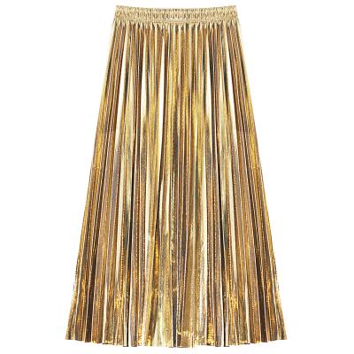 China 2021New European and American hot skirt female pleated lady pleated skirt women's gold style high waist retro anti-static for sale