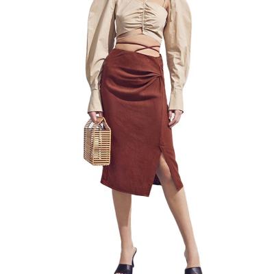 China Plus Size England Classy Style Elegant Brown Skirts 2021 Midi Skirt Ladies Ladies Females Casual Office Work High Waist for sale