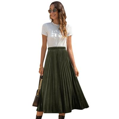 China Plus size 2021 Europe and America autumn and winter velvet a line high waist MIDI pleated skirt for women for sale