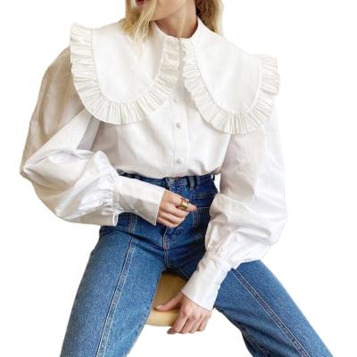 China Anti-pilling 2021 spring lantern women blouse shirt office casual ladies long sleeves top blouse ruffles ladies blouses for sale