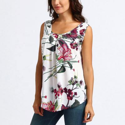 China 2021New Sleeveless Women's Blouses Casual Ladies Vest Anti-pilling Cotton Floral Print And Canvas O Neck Invest for sale