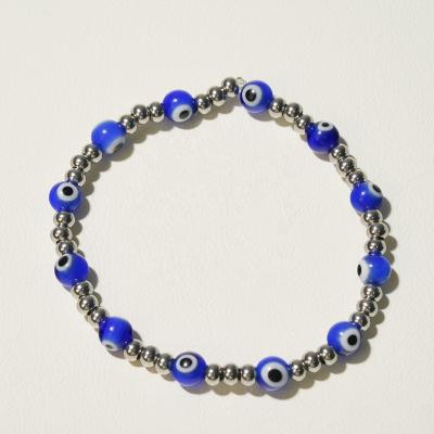 China Trendy Blue Eye Bead Mixed Stainless Steel Strand Bracelets For Girl Women Jewelry for sale