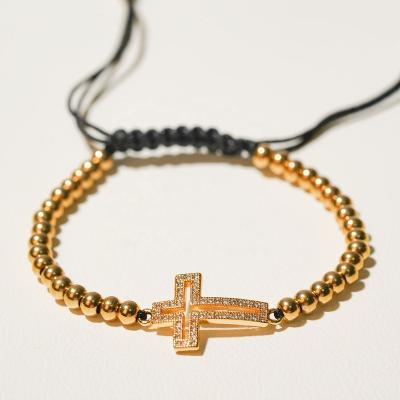 China FASHIONABLE Zircon Stainless Steel Classic Gold Plated Strand Cross Bracelets For Women Jewelry for sale