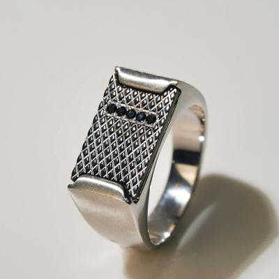 China Custom Stylish Black Design Chunky Stainless Steel Punk Factory Grid Rings For Men for sale