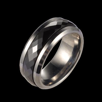 China CLASSIC Style Black Ceramic Spinner Facet Tungsten Carbide Wedding Band Unisex Rings For Women Men for sale