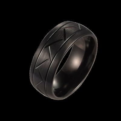 China CLASSIC Customized Fashion Tire Pattern Fluted Black Brushed Tungsten Carbide Wedding Rings For Men for sale