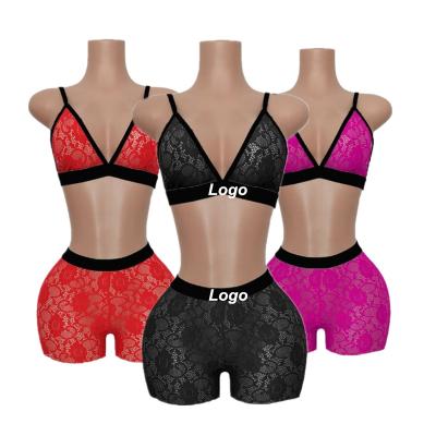 China 2022 Hotsale New Custom Logo Lace Women Sleepwear QUICK DRY Bandage Mesh Clothes Lingerie Transparent Women Pajamas 2 Piece Sets for sale