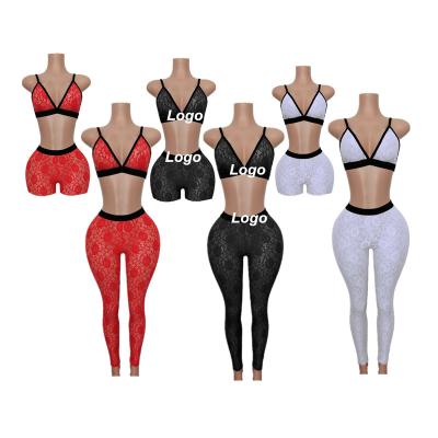 China 2022 QUICK DRY Logo New Design Women Custom Lace 2 Pieces Set Lingerie Women Bra And Shorts Gaiters Sexy Loungwear Set for sale