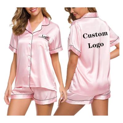 China Custom Logo Summer Sleepwear Short Silk Breathable Satin Pajamas Pajama Sets Women, Women's Satin Pajamas Sleepwear for sale