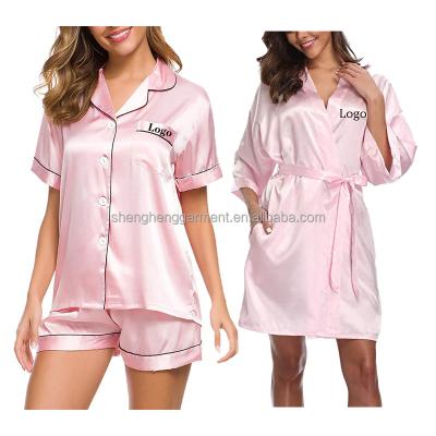 China New arrival custom made bridal bathrobe high quality sexy QUICK DRY silk satin kimono pajamas for women, satin shorts pajamas sleepwear for sale