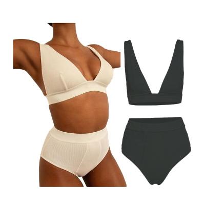 China 2 Pack Underwear Lounge Wear Breathable Custom Logo White Black Tape Triangle Strap Top Shorts Two Piece Set Suit For Women Outfit for sale