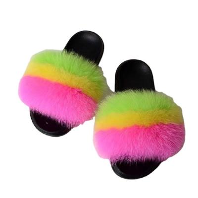 China Fashion Trend Manufacturing OEM Customized Wholesale Winter Ladies Slip On Sandals Shoes Custom 100% Real Fox Fur Plush Indoor Slippers for sale