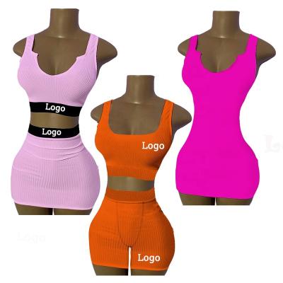 China 2022 New Arrival Custom Made Breathable Custom Logo Women Rib Two Piece Short Sets Soft Tank Top And Shorts Sets For Women Two Piece for sale