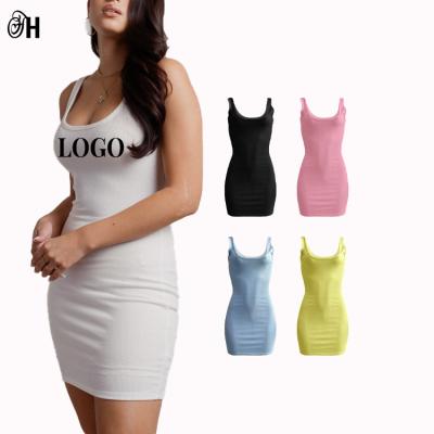 China Basic White Ribbed Tank Custom Made Breathable Rib Bodycon Mini Dress Two Piece Short Sets for sale