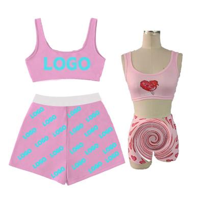 China Top Women Summer 2022 New Arrivals Logo Pattern Spring Summer Outfit Breathable Custom Crop Work Shorts Sets For Women Two Piece for sale