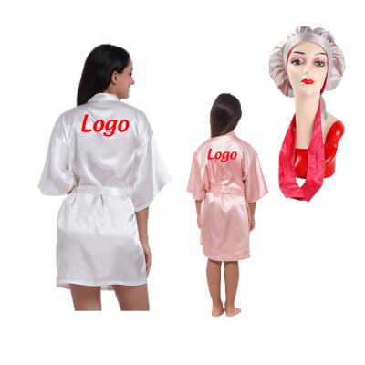 China Custom Made High Quality Logo Women Plus Size QUICK DRY Kimono Long Robes Bride Party Silk Satin Robe for sale