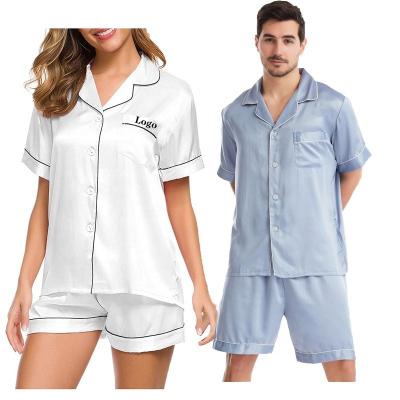 China Wholesale Breathable Satin Shorts Sleeve Pajamas Suits Women Men Couple Sexy Pajamas Pajamas Short Set Pijamas for sale