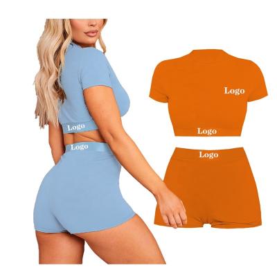 China Logo Color Plus Size Soft Rib Women Ribbed Two Pieces Tank Top Pj Band Tank Top Shorts Set Breathable Custom Tonal Crop Tank for sale